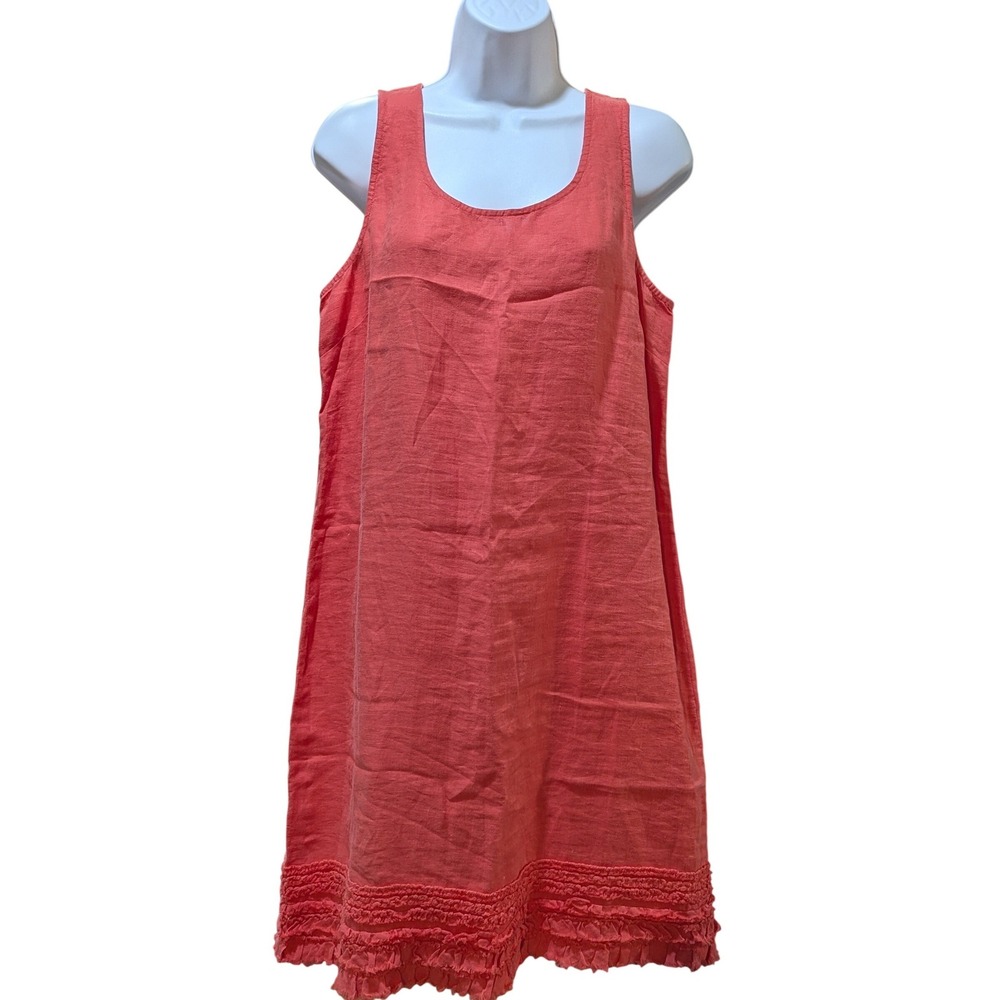 Tommy Bahama Women's Coral Linen Blend Ruffle Hem Tank Dress M/M Bohemian Beachy